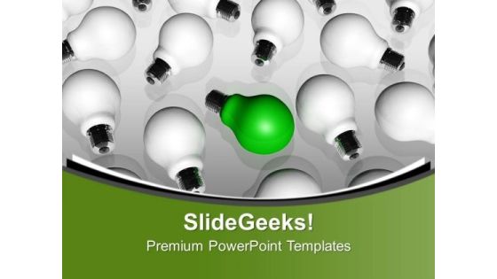 Green Bulb Between All White Bulbs PowerPoint Templates Ppt Backgrounds For Slides 0213