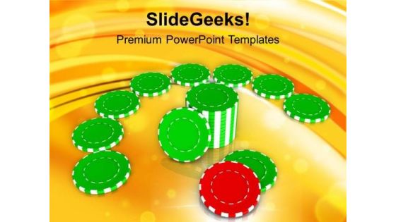 Green Chips For Poker On Playing Table PowerPoint Templates Ppt Backgrounds For Slides 0213