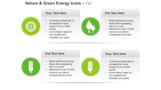 Green Energy Icons For Cfl Plant And Globe Ppt Slides Graphics