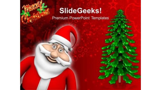 Happy Santa Claus With Tree Christmas Events PowerPoint Templates Ppt Backgrounds For Slides 1212