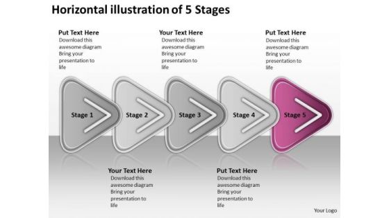Horizontal Illustration Of 5 Stages Ppt Work Flow Charts PowerPoint Templates