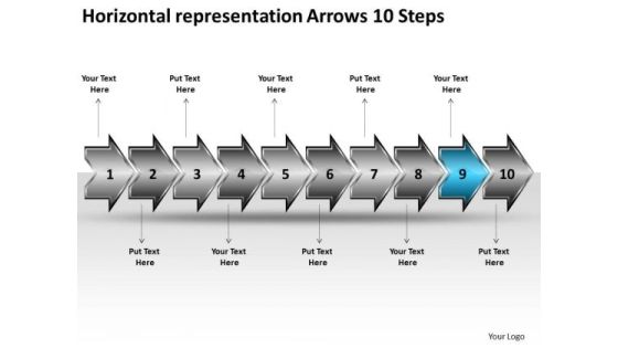 Horizontal Representation Arrows 10 Steps Ppt Manufacturing Flow Chart Symbols PowerPoint Templates