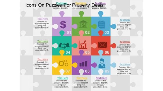 Icons On Puzzles For Property Deals PowerPoint Template