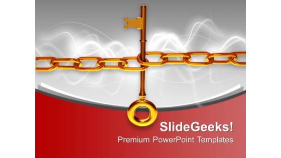 Illustration Of A Large Gold Key With Chain PowerPoint Templates Ppt Backgrounds For Slides 0113