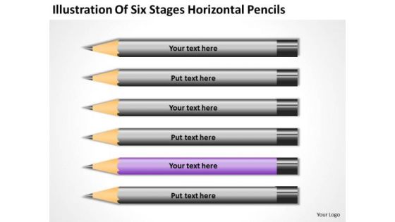 Illustration Of Six Stages Horizontal Pencils Ppt Business Plan PowerPoint Templates