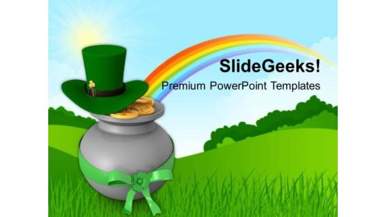 Irish Leprechaun Hat And Pot Of Gold Coins PowerPoint Templates Ppt Backgrounds For Slides 0313
