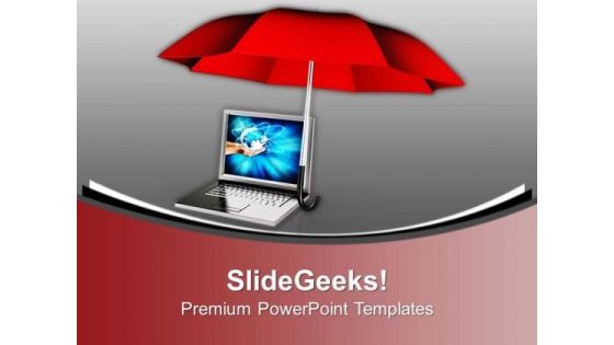 Laptop Under Umbrella Security PowerPoint Templates Ppt Backgrounds For Slides 0113 Laptop Under Umbrella Security PowerPoint Templates Ppt Backgrounds For Slides 0113