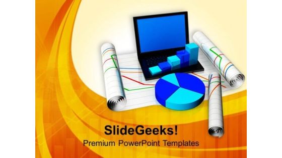 Laptop With Bar Graph And Pie Chart PowerPoint Templates Ppt Backgrounds For Slides 0713 Laptop With Bar Graph And Pie Chart PowerPoint Templates Ppt Backgrounds For Slides 0713