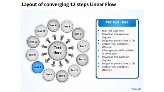 Layout Of Converging 12 Steps Linear Flow Charts And PowerPoint Templates