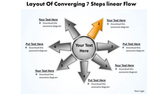 Layout Of Converging 7 Steps Linear Flow Circular Arrow Chart PowerPoint Slides Layout Of Converging 7 Steps Linear Flow Circular Arrow Chart PowerPoint Slides