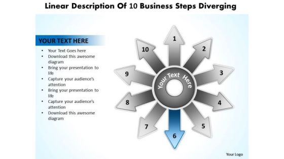 Linear Description Of 10 Business Steps Diverging Circular Motion Process PowerPoint Slides Linear Description Of 10 Business Steps Diverging Circular Motion Process PowerPoint Slides