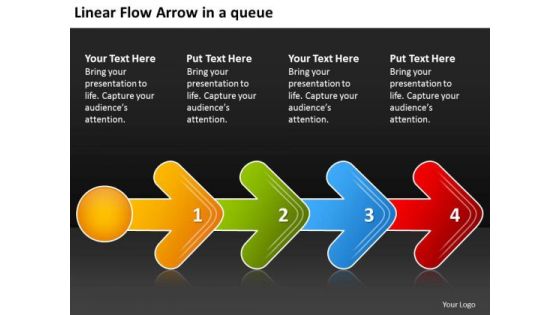 Linear Flow Arrow Queue Schematic PowerPoint Templates