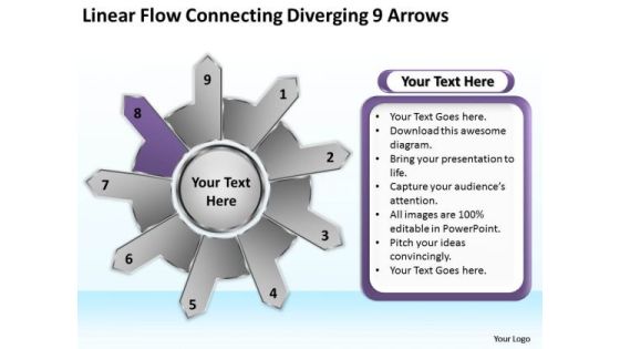 Linear Flow Connecting Diverging 9 Arrows Ppt Cycle Diagram PowerPoint Slides Linear Flow Connecting Diverging 9 Arrows Ppt Cycle Diagram PowerPoint Slides