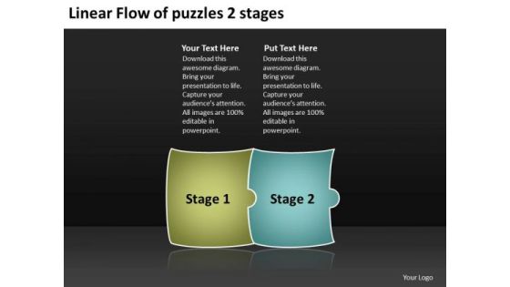 Linear Flow Of Puzzles 2 Stages Electrical Schematic Symbols PowerPoint Templates