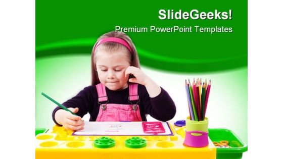 Little Girl Drawing Education PowerPoint Template 1110 Little Girl Drawing Education PowerPoint Template 1110