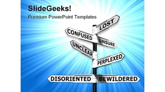 Lost And Confused Signpost Metaphor PowerPoint Templates And PowerPoint Backgrounds 0911 Lost And Confused Signpost Metaphor PowerPoint Templates And PowerPoint Backgrounds 0911