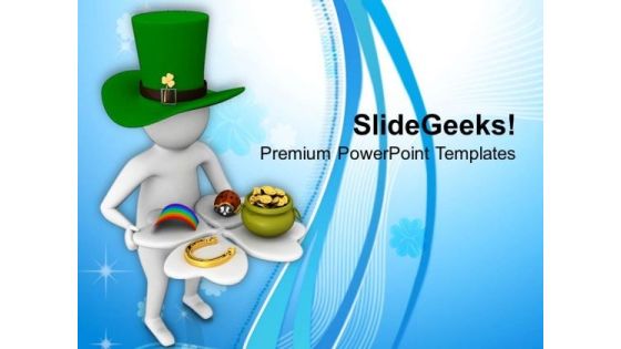 Man Holding A Clover Leaf With Lucky Symbol PowerPoint Templates Ppt Backgrounds For Slides 0313 Man Holding A Clover Leaf With Lucky Symbol PowerPoint Templates Ppt Backgrounds For Slides 0313