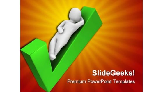 Man Laying On Check Mark Business PowerPoint Background And Template 1210