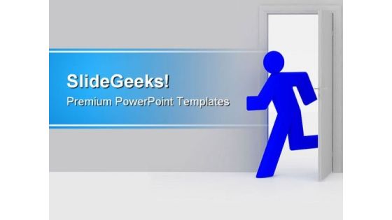 Man Running Through Door Metaphor PowerPoint Templates And PowerPoint Backgrounds 0811