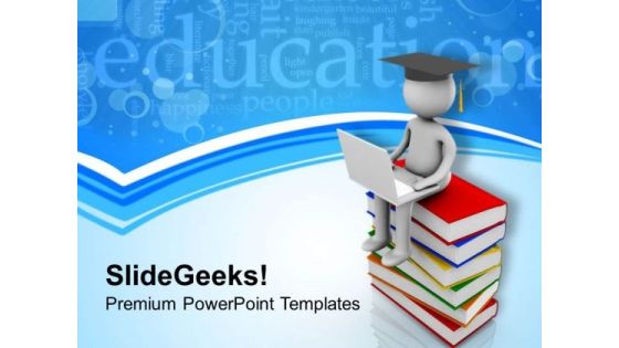 Man Sitting On Books With Laptop PowerPoint Templates Ppt Backgrounds For Slides 0813 Man Sitting On Books With Laptop PowerPoint Templates Ppt Backgrounds For Slides 0813