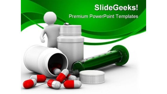 Man With Bottle For Tablets Medical PowerPoint Templates And PowerPoint Backgrounds 0411
