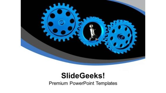 Man With Briefcase In Gears PowerPoint Templates Ppt Backgrounds For Slides 0713