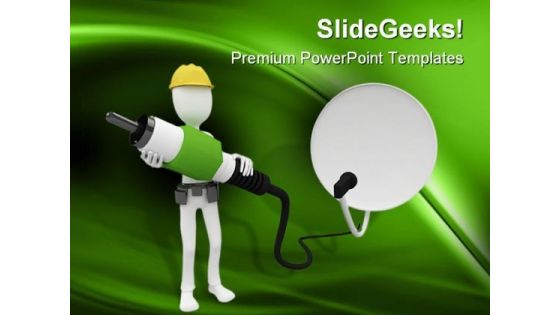 Man With Cable Satellite Industrial PowerPoint Templates And PowerPoint Backgrounds 0211