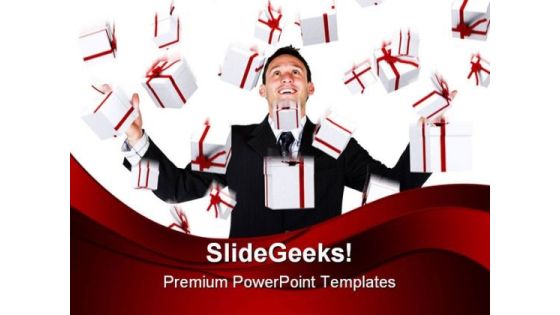 Man With Gifts Falling Business PowerPoint Background And Template 1210 Man With Gifts Falling Business PowerPoint Background And Template 1210
