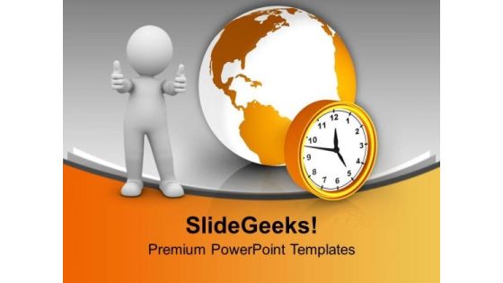 Man With Globe And Alarm Clock PowerPoint Templates Ppt Backgrounds For Slides 0213