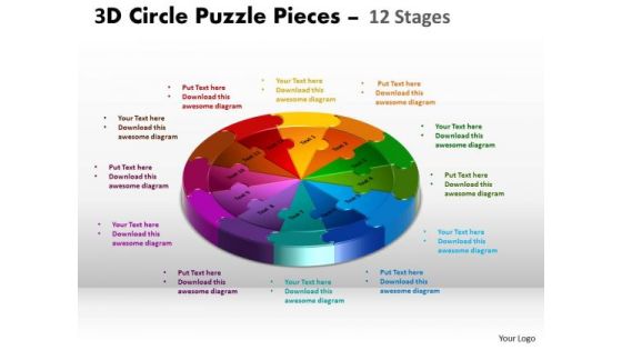 Marketing Diagram 3d Circle Puzzle 12 Stages Business Finance Strategy Development