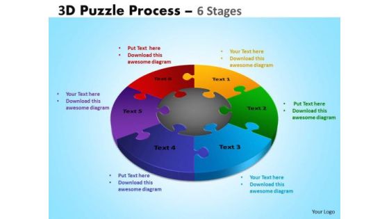 Mba Models And Frameworks 3d Puzzle Process Diagram 6 Stages Strategic Management