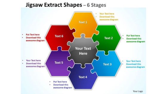 Mba Models And Frameworks Jigsaw Extract Diagram Shapes 6 Stages Business Diagram