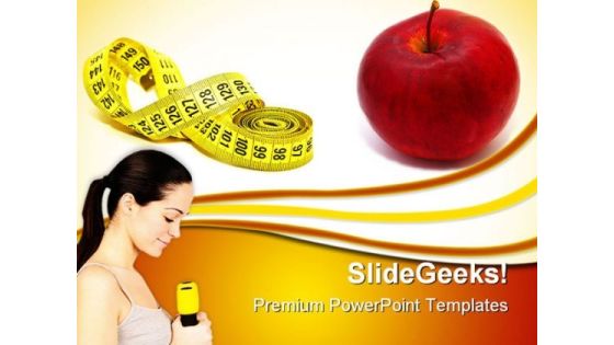 Measuring Tape With Red Apple Health PowerPoint Themes And PowerPoint Slides 0311