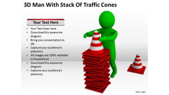 Men At Work Business As Usual 3d Man With Stack Of Traffic Cones PowerPoint Slides Men At Work Business As Usual 3d Man With Stack Of Traffic Cones PowerPoint Slides