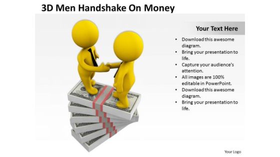 Men In Business 3d Handshake On Money PowerPoint Slides Men In Business 3d Handshake On Money PowerPoint Slides