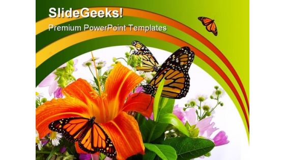 Monarchs On Flowers Beauty PowerPoint Template 0910 Monarchs On Flowers Beauty PowerPoint Template 0910