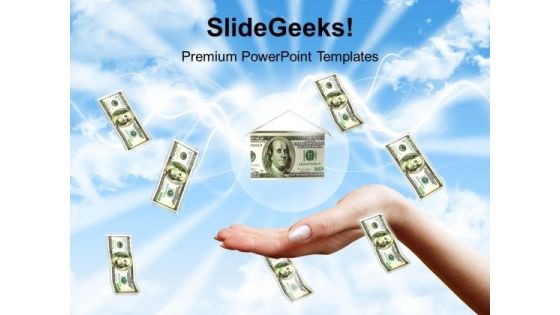 Money Falling To Hands Over Blue Sky Background PowerPoint Templates Ppt Backgrounds For Slides 0113 Money Falling To Hands Over Blue Sky Background PowerPoint Templates Ppt Backgrounds For Slides 0113