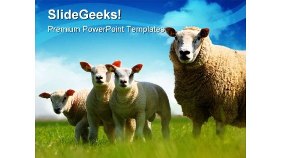 Mother And Kids Animals PowerPoint Template 1110
