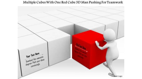 Multiple Cubes With One Red Cube 3d Man Pushing For Teamwork Multiple Cubes With One Red Cube 3d Man Pushing For Teamwork