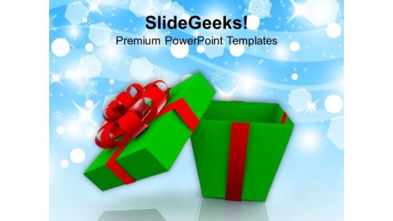 Open Gift Box With Red Bow Christmas PowerPoint Templates Ppt Backgrounds For Slides 1112