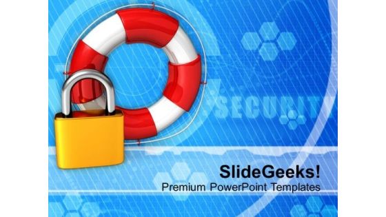 Padlock And Lifesaver Security Icons PowerPoint Templates Ppt Backgrounds For Slides 0113