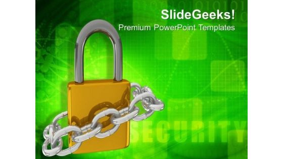 Padlock With Metallic Chain Security PowerPoint Templates Ppt Backgrounds For Slides 0213