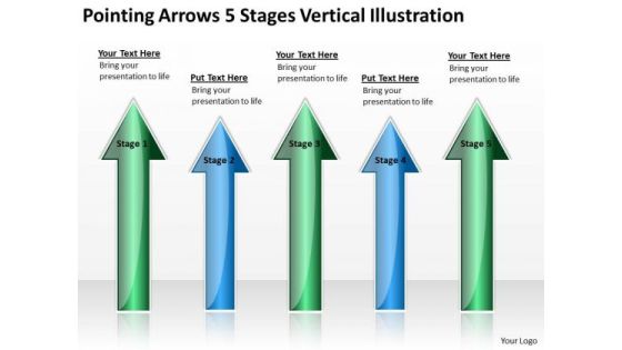 Parallel Distributed Processing Pointing Arrows 5 Stages Vertical Illustration PowerPoint Templates