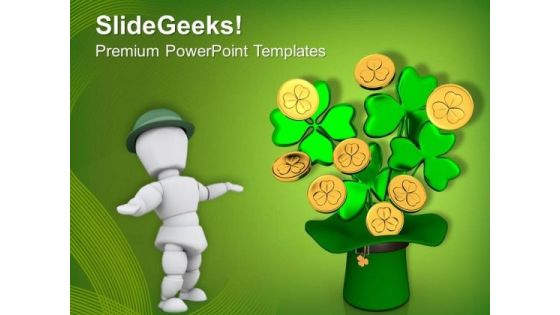 Patricks Leprechaun Hat With Clover And Coins PowerPoint Templates Ppt Backgrounds For Slides 0313 Patricks Leprechaun Hat With Clover And Coins PowerPoint Templates Ppt Backgrounds For Slides 0313