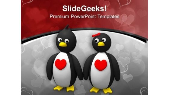 Penguins Holding Hands Love Theme PowerPoint Templates Ppt Backgrounds For Slides 0713