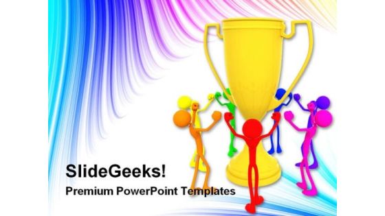 People Dancing Around Trophy Success PowerPoint Themes And PowerPoint Slides 0311
