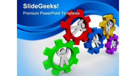 People Turning In Gears Industrial PowerPoint Template 1110