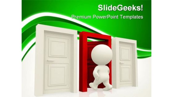 Person Entering A Door Metaphor PowerPoint Templates And PowerPoint Backgrounds 0411 Person Entering A Door Metaphor PowerPoint Templates And PowerPoint Backgrounds 0411