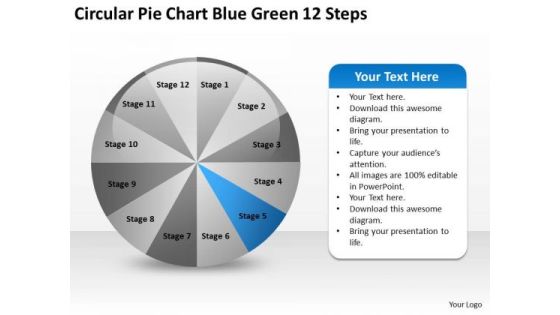 Pie Chart Blue Green 12 Steps How To Write Business Plan Template PowerPoint Slides
