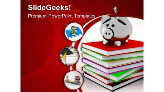 Piggy On Stack Of Books Education PowerPoint Templates Ppt Backgrounds For Slides 0213